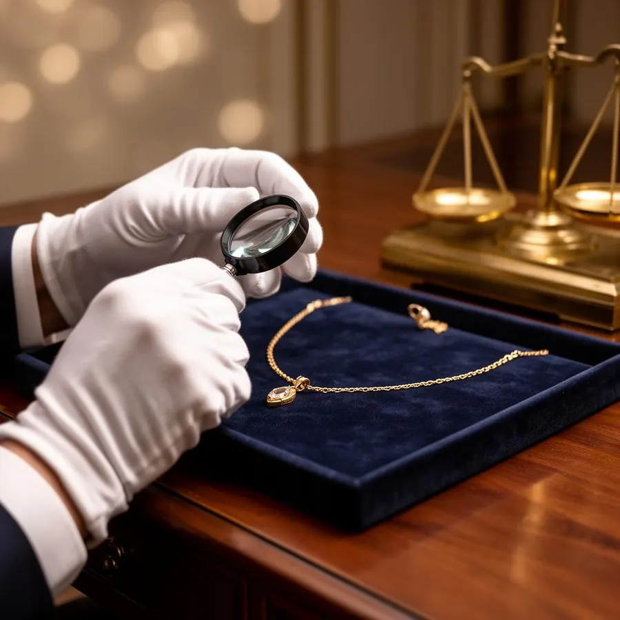 Expert taxeert gouden ketting met loep en weegschaal in Tilburg